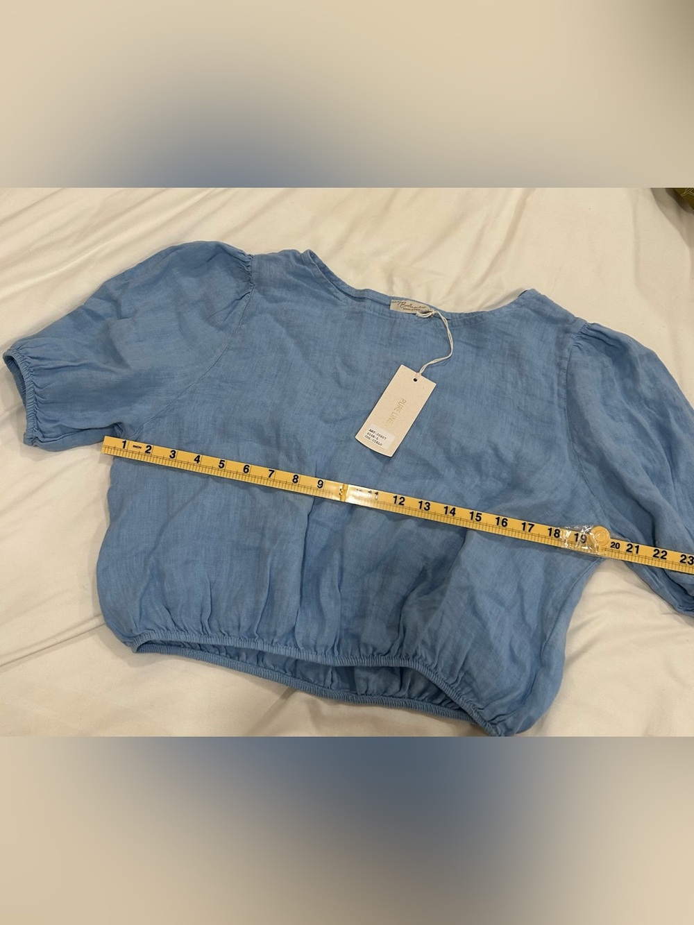 NWT Bellambra Italian Linen Crop Top Blue Cottagecore Boho L